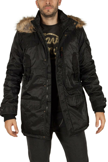 Ανδρικό παρκά μαύρο με κουκούλα