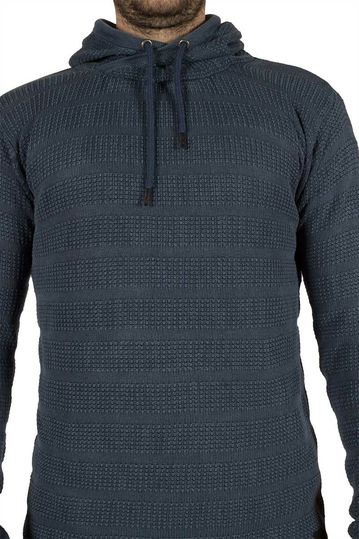 Ανδρικό πουλόβερ μπλε με κουκούλα