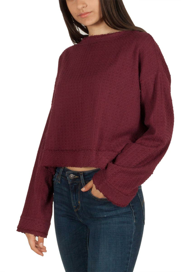 Free People Waking in Hueco μακρυμάνικη μπλούζα μπορντό με ανοιχτή πλάτη