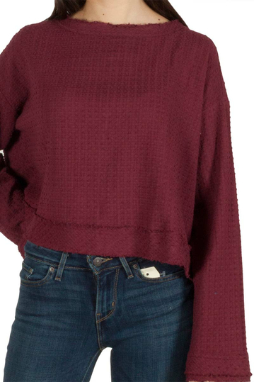 Free People Waking in Hueco μακρυμάνικη μπλούζα μπορντό με ανοιχτή πλάτη