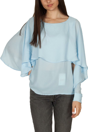 Ryujee Thor ruffled cape top aqua