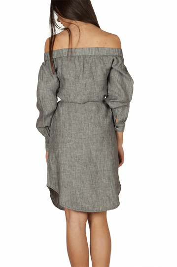 Soft Rebels Charnett Μπαρντό φόρεμα λινό γκρι