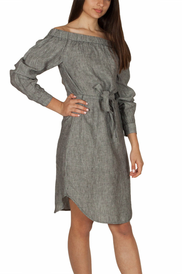 Soft Rebels Charnett Μπαρντό φόρεμα λινό γκρι