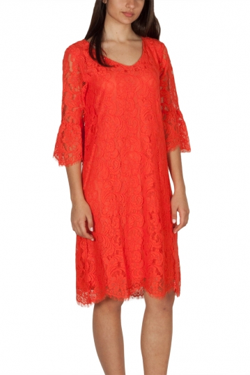 Soft Rebels Pia bell sleeve lace dress in hot coral