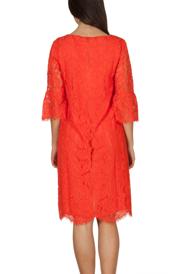 Soft Rebels Pia έντονο κοραλί φόρεμα δαντέλα με καμπάνα μανίκια