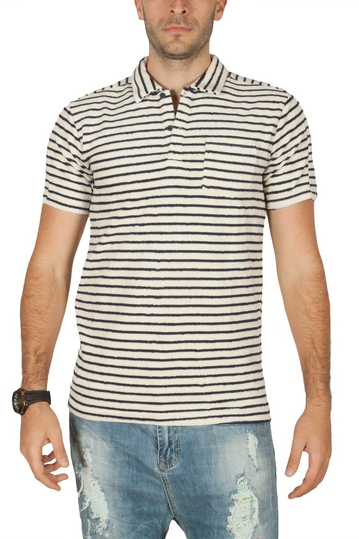 Anerkjendt Down terry loop polo t-shirt ecru-navy