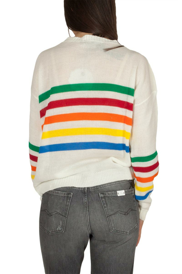 Daisy Street jumper cream with rainbow stripes