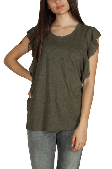 Free People So easy ruffled sleeve top army