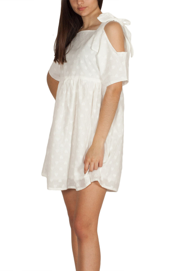 Pepaloves Hearts off-the-shoulder smock mini dress white