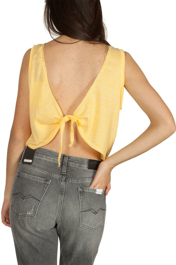 Pepaloves Irena tie open back crop top yellow