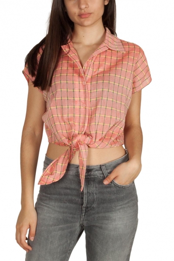 Pepaloves Tanit tie front crop shirt checked red