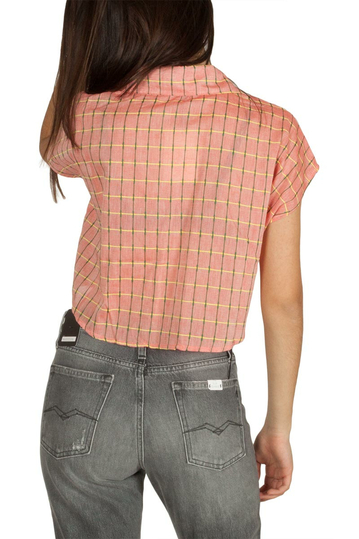 Pepaloves Tanit tie front crop shirt checked red