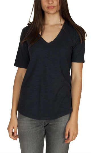 Thinking Mu women's V-neck hemp t-shirt blue