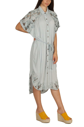 Free People cut it out κοντομάνικο μίντι φόρεμα γαλάζιο