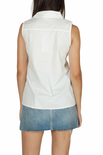 Migle + me αμάνικο πουκάμισο λευκό με κέντημα