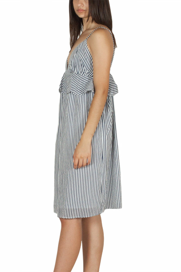 Migle + me αμπίρ φόρεμα ριγέ λευκό-μπλε με τιράντες