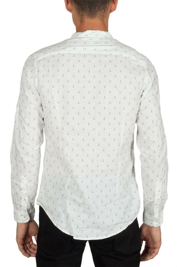 Hashtag μακρυμάνικο linen-mix πουκάμισο λευκό με άγκυρες