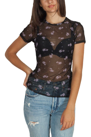 Daisy Street floral mesh top black