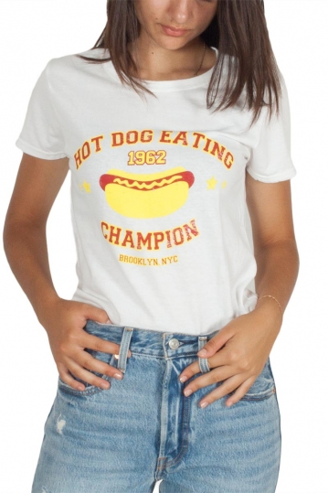 Daisy Street λευκό t-shirt Hot Dog slogan print