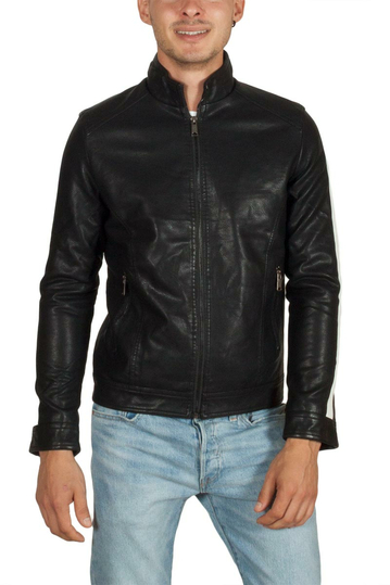 Just Boy δέρμα-look biker jacket μαύρο με λευκή ρίγα