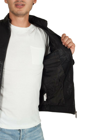 Just Boy δέρμα-look biker jacket μαύρο με λευκή ρίγα