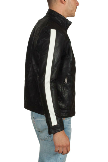 Just Boy δέρμα-look biker jacket μαύρο με λευκή ρίγα