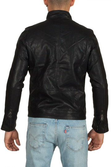 Just Boy δέρμα-look biker jacket μαύρο με λευκή ρίγα