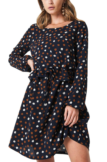 Rut & Circle Dotty long sleeve mini dress navy