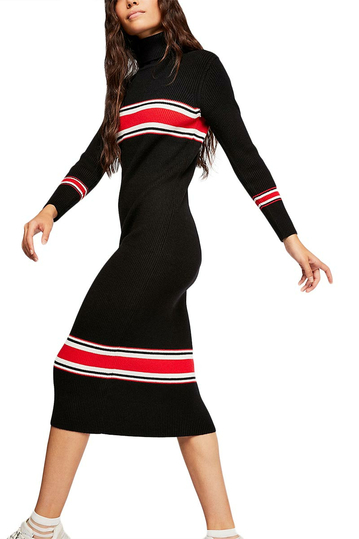 Free People sport stripe πλεκτό μίντι φόρεμα μαύρο