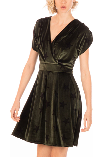 Minueto velvet mni dress olive with stars