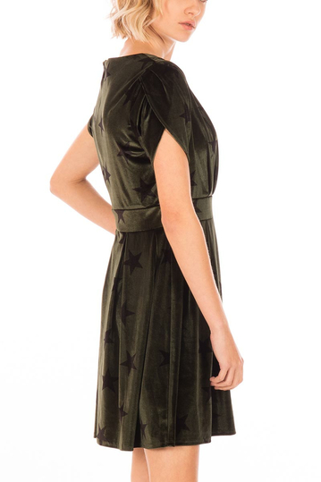 Minueto velvet mni dress olive with stars