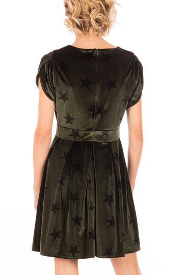 Minueto velvet mni dress olive with stars