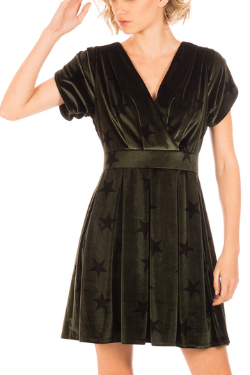 Minueto velvet mni dress olive with stars