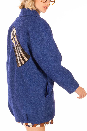 Minueto Rocket boucle coat royal blue with back patch