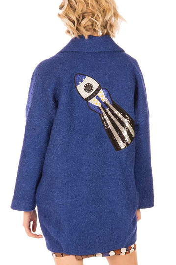 Minueto Rocket boucle coat royal blue with back patch