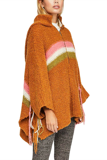 Free People Desert sunrise hooded poncho camel