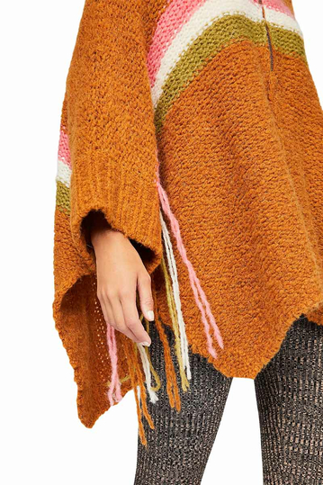 Free People Desert sunrise hooded poncho camel