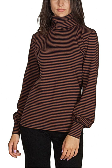 Minimum Arva turtleneck long sleeve tee blue-brown stripes