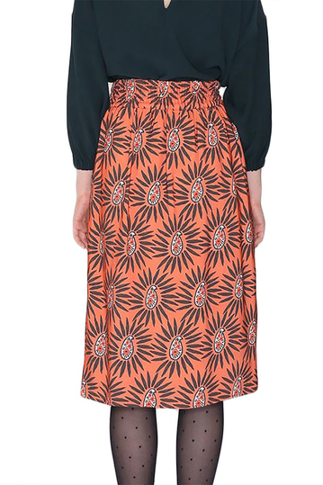 Pepaloves Nicole midi skirt orange with paisley print