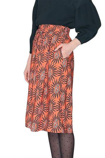 Pepaloves Nicole midi skirt orange with paisley print