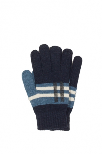 Knitted gloves blue with contrast pattern