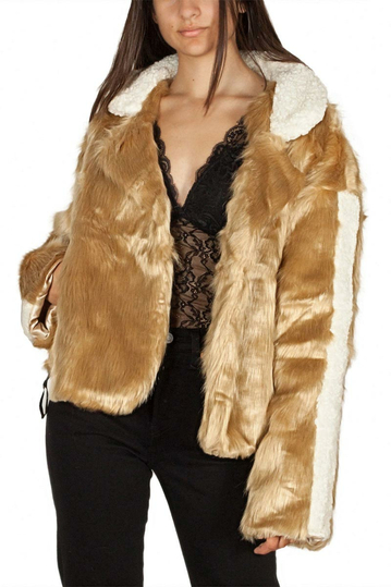 Story Of Lola Amber faux fur jacket camel