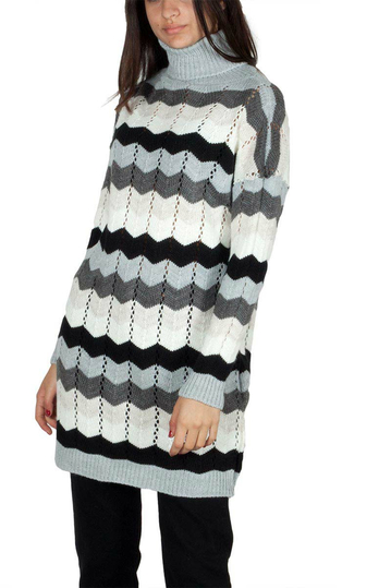 Longline turtleneck jumper with zig zag pattern