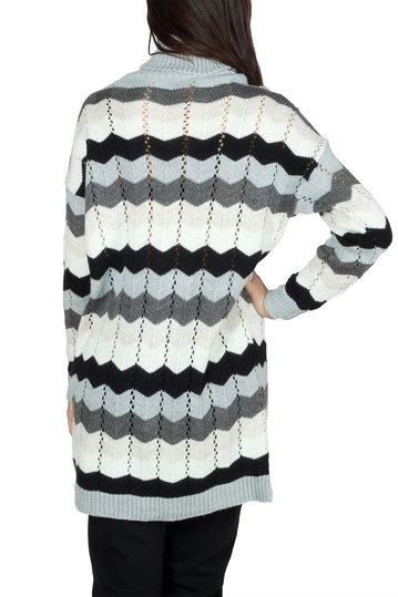 Πλεκτό μακρύ πουλόβερ ζιβάγκο με ζικ ζακ