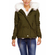 Women's short parka khaki with white faux-fur