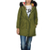 Women's parka khaki with black and multi faux-fur