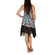 Asymmetrical strap dress with red daisy print