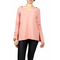 Women's V-neck slubby top salmon