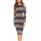 Striped bodycon cold shoulder midi dress