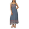 Maxi strap dress blue with retro print